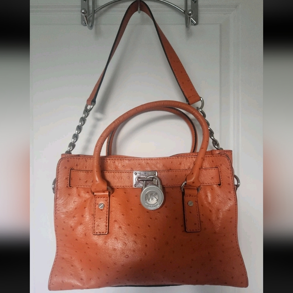 Michael Kors Orange Genuine Leather Chain Shoulder Bag Purse Tote Handbag